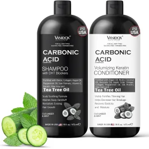 Carbonic Acid Shampoo and Conditioner for Men and Women, Deep Moisturizing Set, Enhances Hair Growth and Repair, Made in USA - 16 Fl Oz Each, Cucumber and Mint Scent