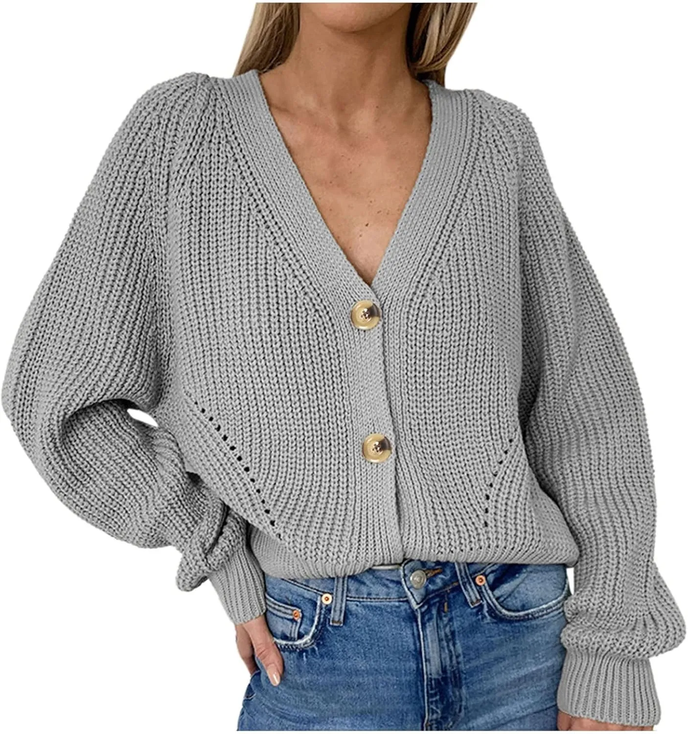 Cardigans for Women Loose Buttons Hollow Out Cardigan Sweater Autumn Open Front Knitted Sweater Women's 2024 Fall