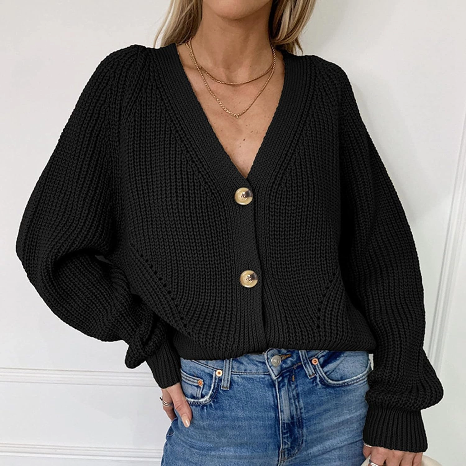 Cardigans for Women Loose Buttons Hollow Out Cardigan Sweater Autumn Open Front Knitted Sweater Women's 2024 Fall