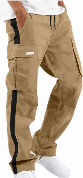 Cargo Pants for Men Relax Fit Elastic Waist Drawstring Pants Fishing Travel Outdoor Stretch Trousers with Pockets
