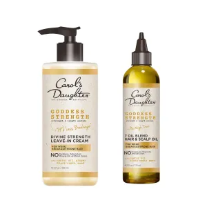 Carol’s Daughter Goddess Strength Hair Care Set- Hair & Scalp Oil and Leave In Conditioner with Castor Oil, Made For Curly, Wavy, Natural Hair, Moisturizing Treatment and Detangler Set