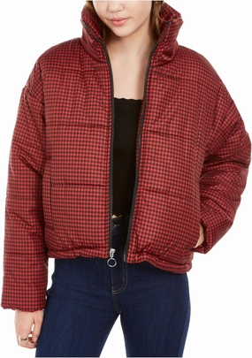 Celebrity Pink Juniors' Plaid Puffer Coat red -XXL