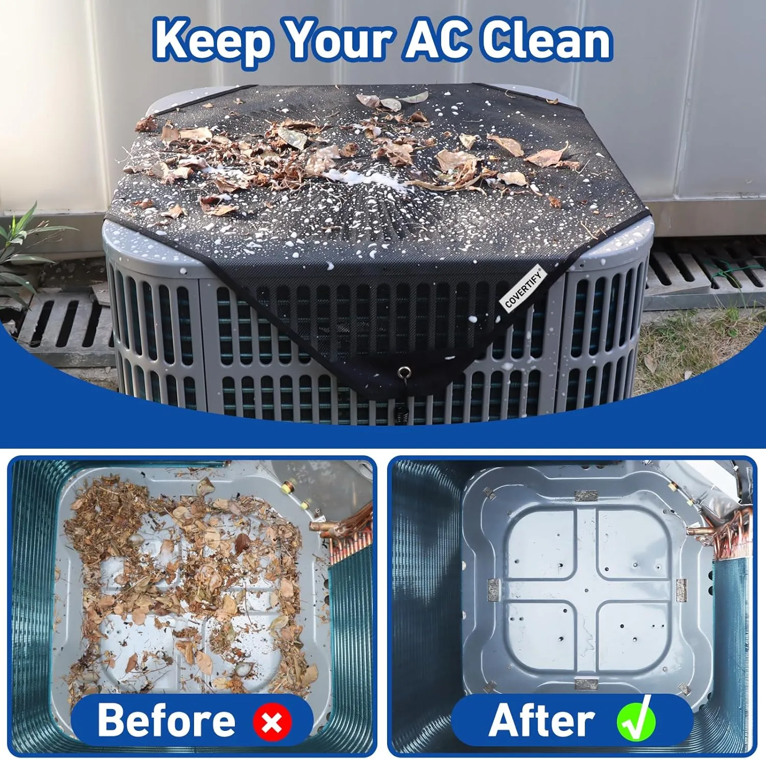 Central Air Conditioner Covers for Outside 36'' X 36'', Mesh AC Covers for Outside Unit, Breathable AC Conditioning Condenser Compressor Cover - Top Universal Defener for All Season