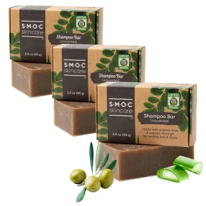 Certified Organic Shampoo Bars 3-Pack - for Dry to Normal Hair - made with Hair Nourishing Moringa, Rosemary, & Aloe - Deeply Moisturizing Gentle Cleanser - Only Organic, Food-Grade Ingredients (3)