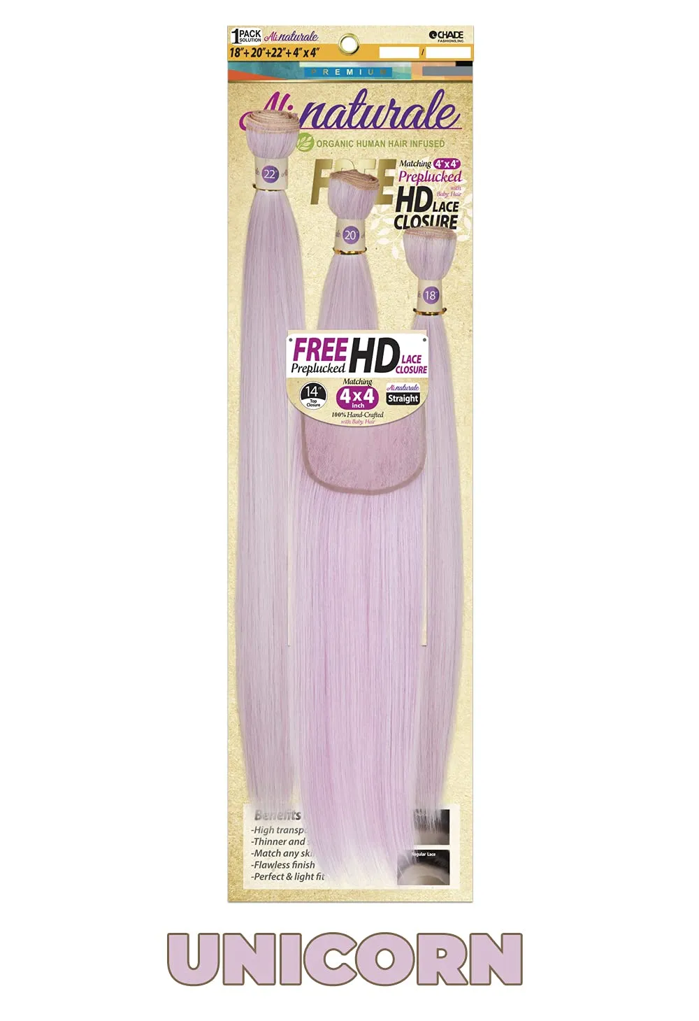 Chade Fashions Ali Naturale Weave Straight 18", 20", 22"   HD 4X4 Closure Human Hair Blended 1 Pack Solution - AN344S5 (OT1B/27)