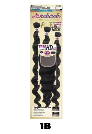 Chade Fashions Inc Chade Fashions Ali Naturale Weave Ocean Wave 18in, 20in, 22in   HD 4X4 Closure Human Hair Blended 1 Pack Solution - AN344O5 (1B)