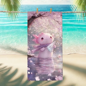 Charming Axolotl Beach Towel Cute Peach Wildlife Microfiber Sand Free Extra Large Quick Dry Lightweight Bath Towel, Travel Pool Picnic Essentials 62x31 Inch
