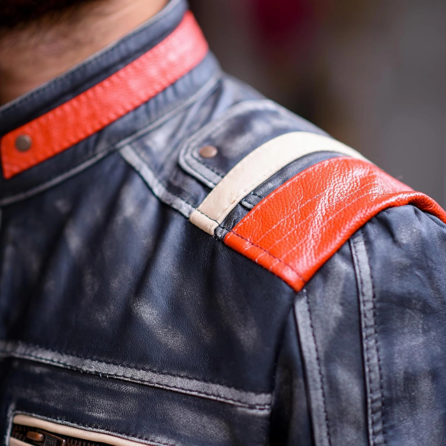 CHAYELL Cafe Racer Retro Motorcycle Leather Jacket Mens Vintage Biker Distressed Black Jacket