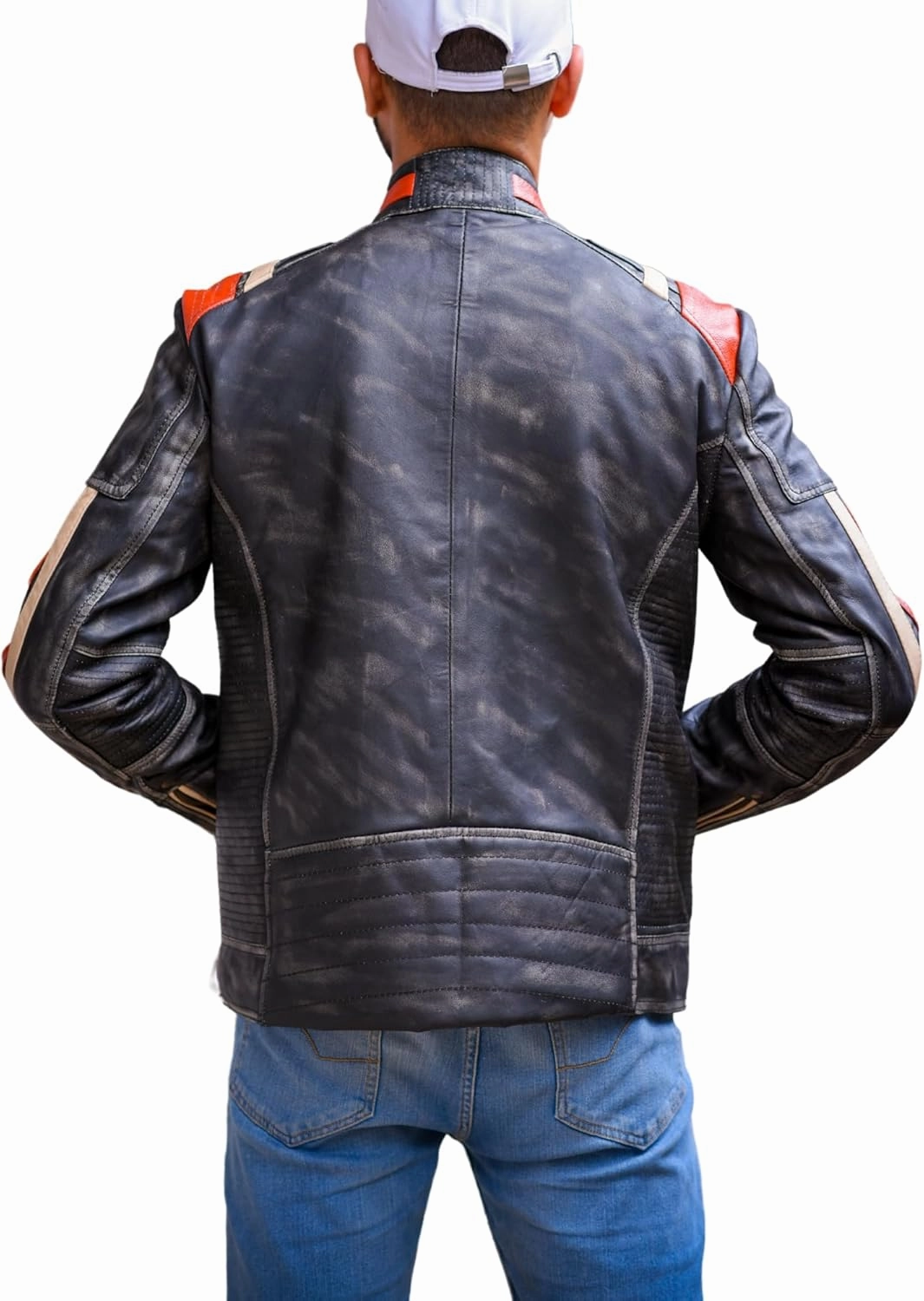 CHAYELL Cafe Racer Retro Motorcycle Leather Jacket Mens Vintage Biker Distressed Black Jacket