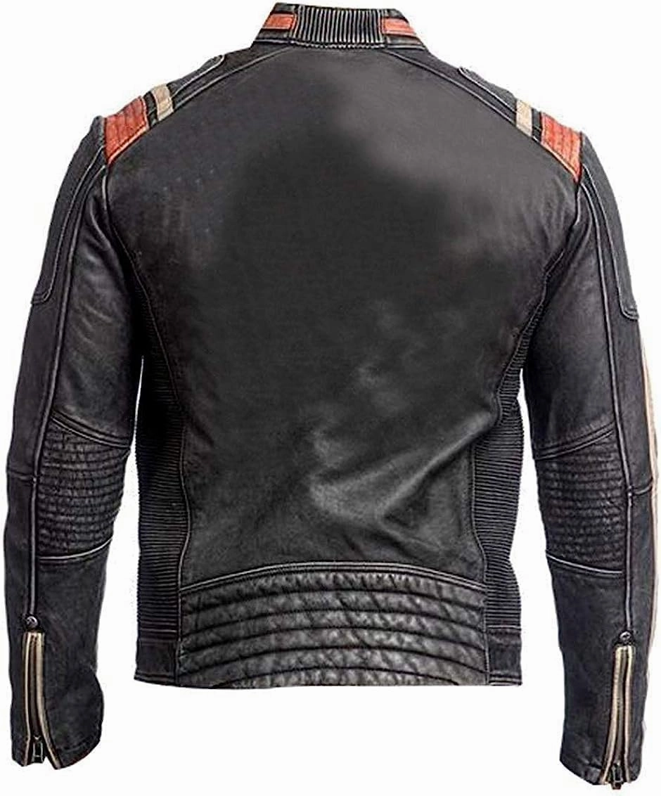 CHAYELL Cafe Racer Retro Motorcycle Leather Jacket Mens Vintage Biker Distressed Black Jacket