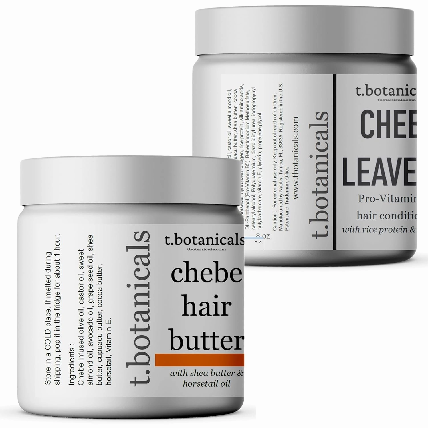 Chebe Butter and Leave-In Conditioner Set for Lustrous Locks, Longer and Thicker Hair Growth - Infused with Chebe Powder, Made in USA (Unscented, 8 oz each)