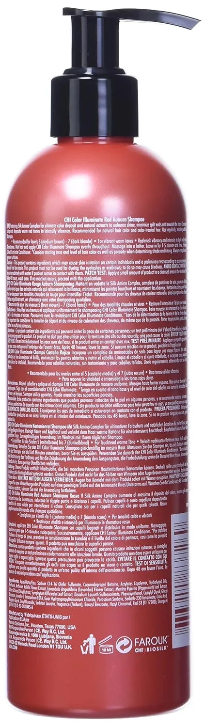 CHI Color Illuminate Shampoo, Provides Balanced Color Replenishment Between Salon Services, Sulfate, Paraben, & Cruelty-Free, Red Auburn, 12 Oz