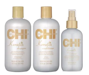 Chi Keratin Reconstructing Shampoo & Conditioner 12oz plus Leave-in Conditioner 6oz Bundle