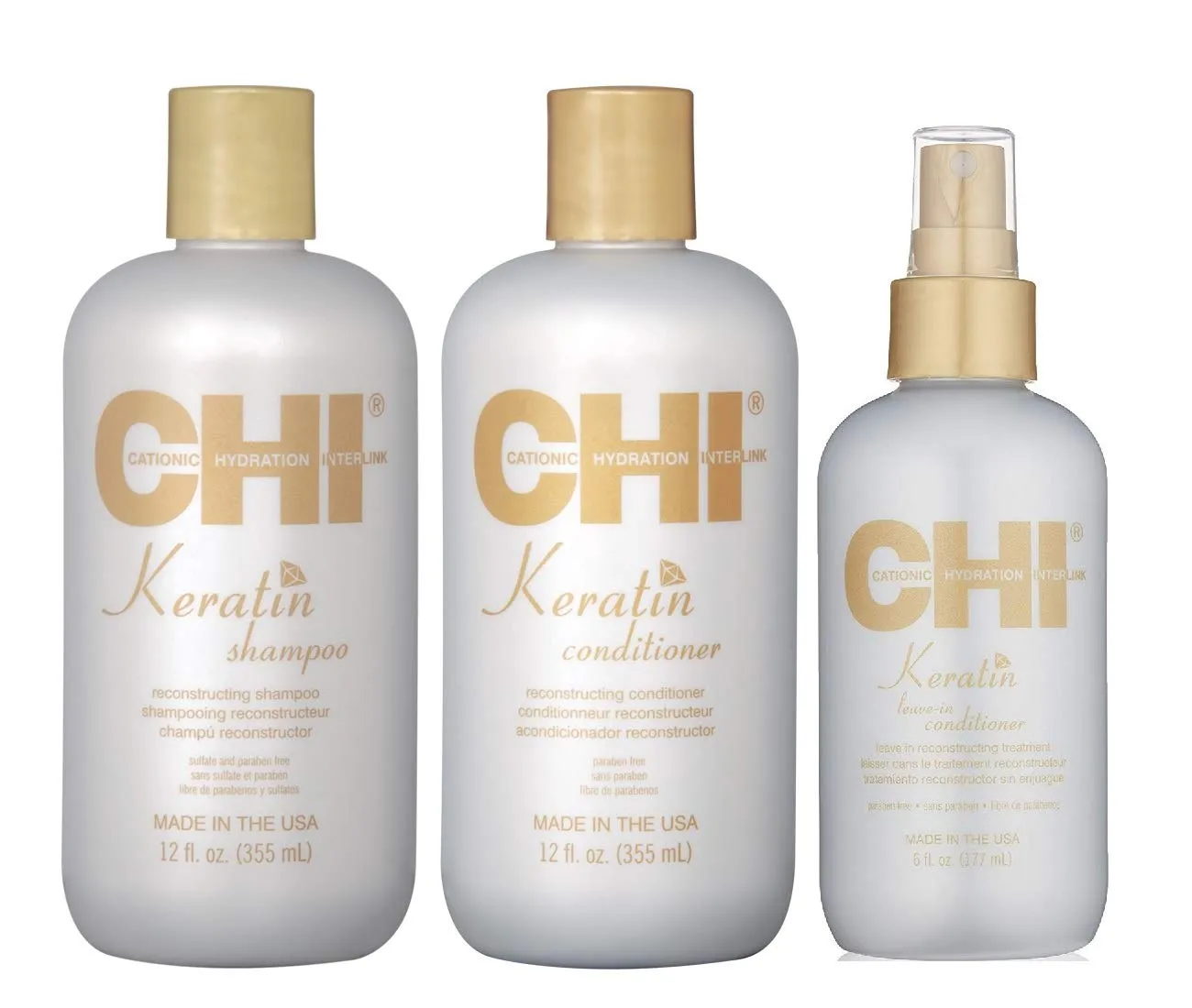 Chi Keratin Reconstructing Shampoo & Conditioner 12oz plus Leave-in Conditioner 6oz Bundle
