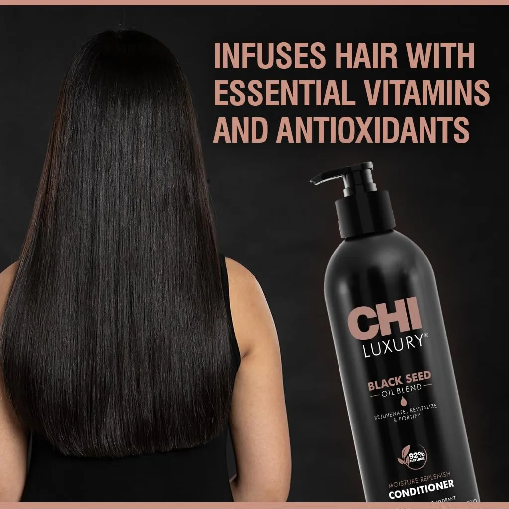 CHI Luxury Black Seed Oil Moisture Replenish Conditioner, Strengthens for Soft Hair, Replenishes Moisture, Sulfate, Paraben & Gluten-Free, 25 Oz