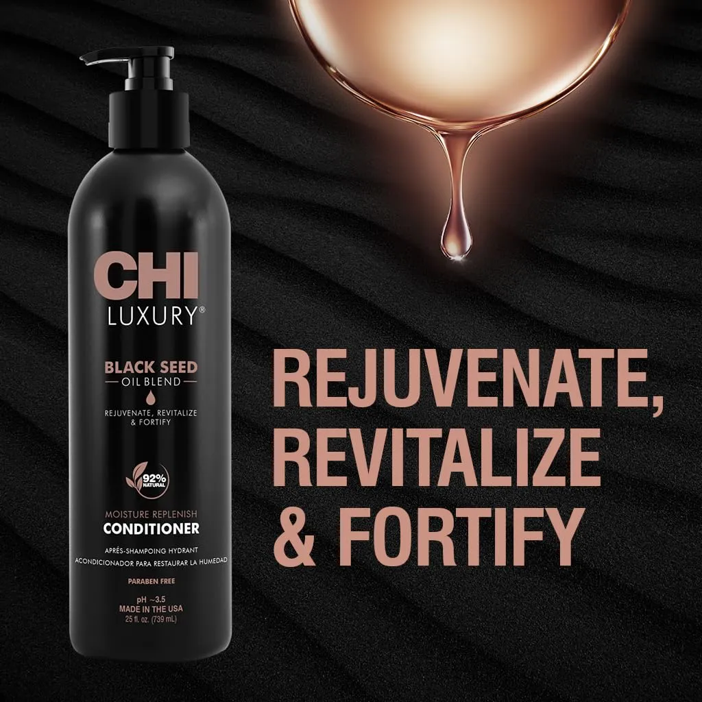 CHI Luxury Black Seed Oil Moisture Replenish Conditioner, Strengthens for Soft Hair, Replenishes Moisture, Sulfate, Paraben & Gluten-Free, 25 Oz