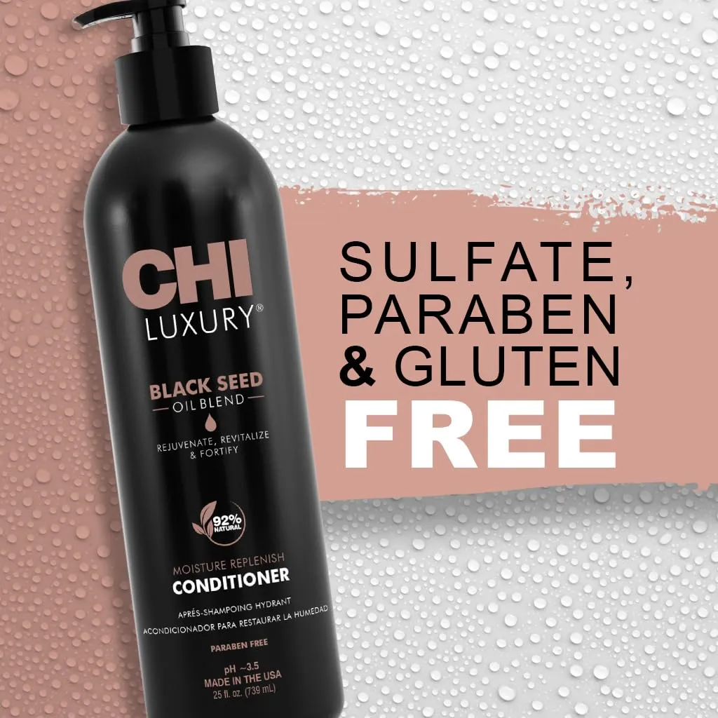 CHI Luxury Black Seed Oil Moisture Replenish Conditioner, Strengthens for Soft Hair, Replenishes Moisture, Sulfate, Paraben & Gluten-Free, 25 Oz