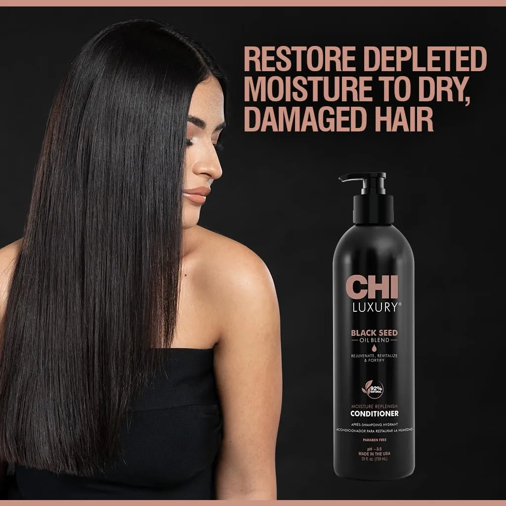 CHI Luxury Black Seed Oil Moisture Replenish Conditioner, Strengthens for Soft Hair, Replenishes Moisture, Sulfate, Paraben & Gluten-Free, 25 Oz