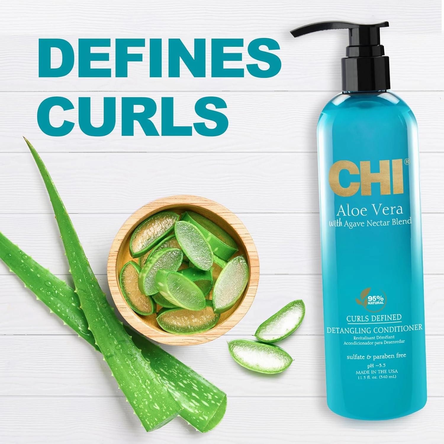 CHI Aloe Vera Detangling Conditioner, Deep Conditioning Treatment For Waves, Curls, & Coils, Sulfate, Paraben, & Cruelty-Free, 25 Oz