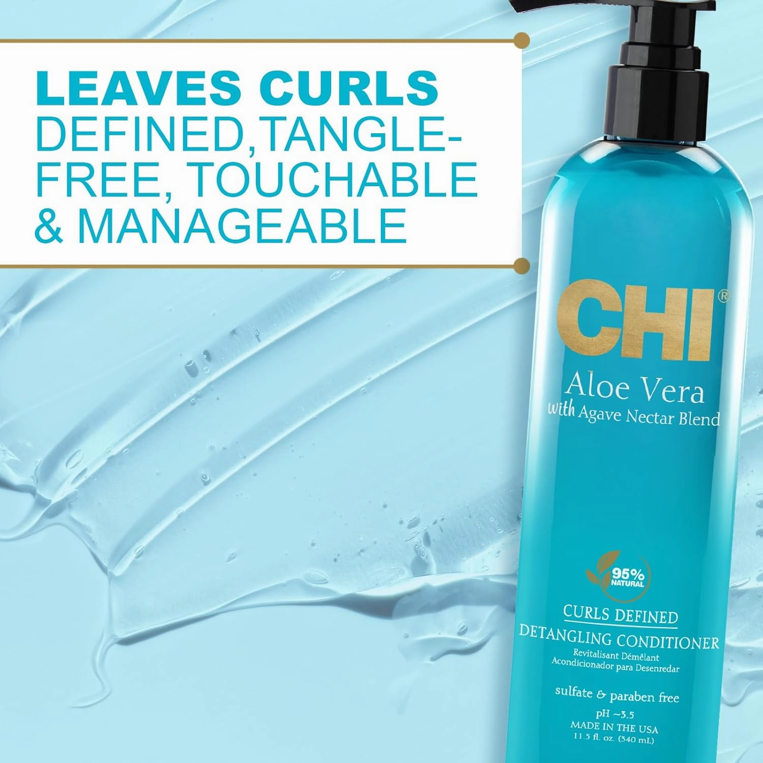 CHI Aloe Vera Detangling Conditioner, Deep Conditioning Treatment For Waves, Curls, & Coils, Sulfate, Paraben, & Cruelty-Free, 25 Oz