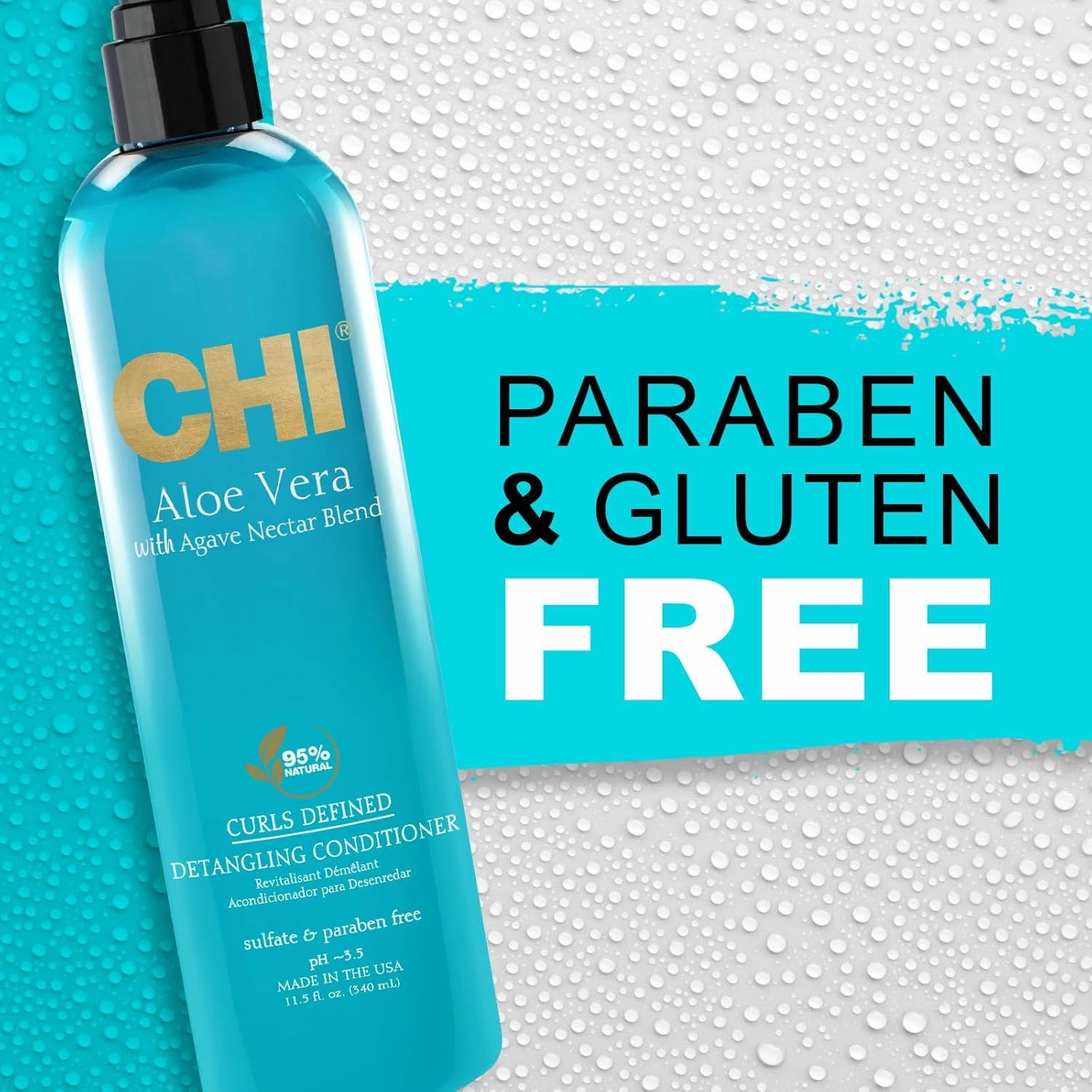 CHI Aloe Vera Detangling Conditioner, Deep Conditioning Treatment For Waves, Curls, & Coils, Sulfate, Paraben, & Cruelty-Free, 25 Oz
