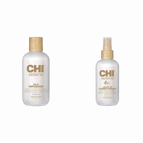 CHI Keratin Silk Infusion and Leave-In Conditioner Bundle, 6 Fl Oz Each