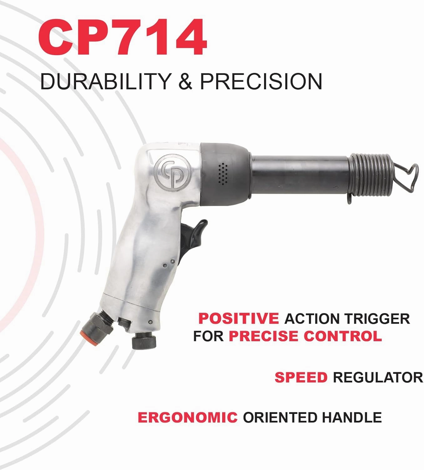 Chicago Pneumatic CP714 - Air Hammer, Welding Equipment Tool, Construction, 0.401 Inch (10.2mm), Round Shank, Pistol Handel, Stroke 3.15 in / 80 mm, Bore Diameter 0.55 in/14 mm - 2000 Blow Per Minute