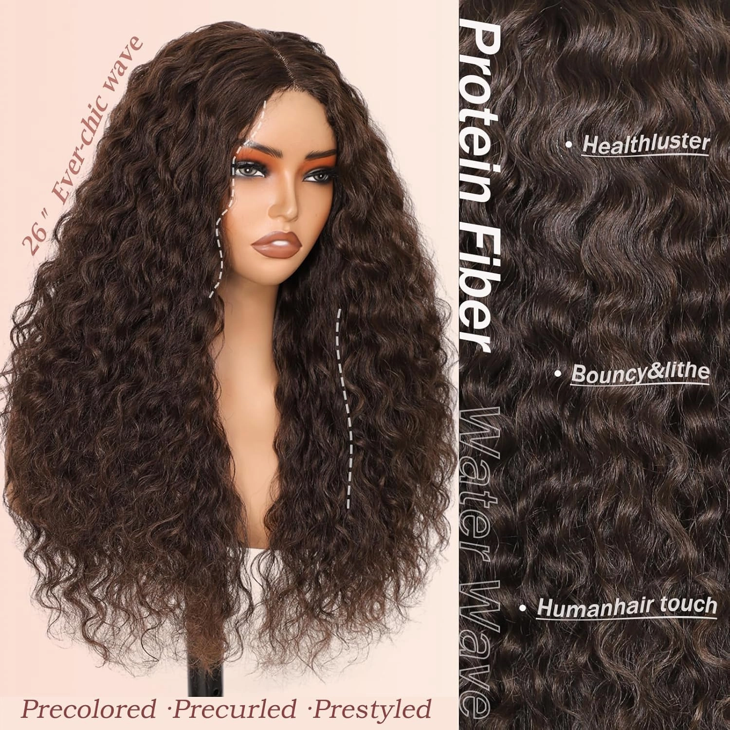 Chocolate Brown 26 Inch Synthetic Lace Front Wig,Curly Hair Lace Front Wigs For Women, Wear And Go Glueless Wig Upgraded with Premium Human-Hair-Like Fiber (Brown)