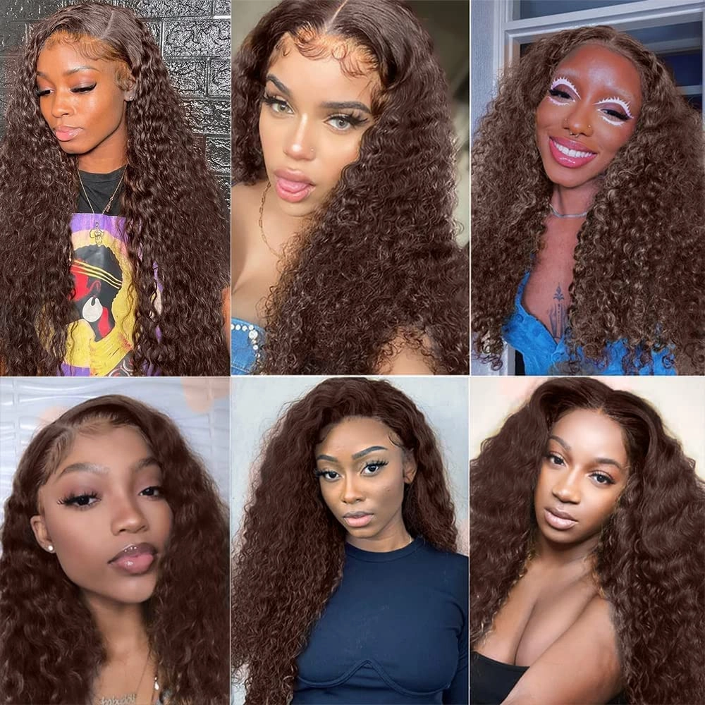 Chocolate Brown Human Hair Bundles 08 10 12 Inch Deep Wave Bundles Human Hair 12A Unprocessed Virgin Raw Quick Weave Hair for Black Women Chocolate Brown Color 4#