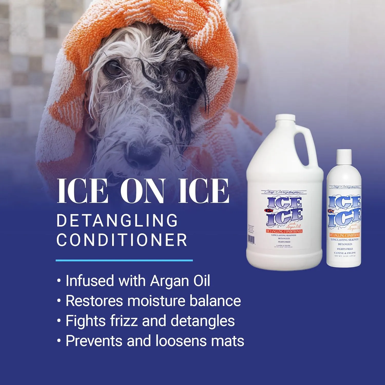 Chris Christensen Ice on Ice Detangling Dog Conditioner, Groom Like a Professional, Dematts, Moisturizes, Creates Long Lasting Silkiness, All Coat Types, Made in USA, 16oz