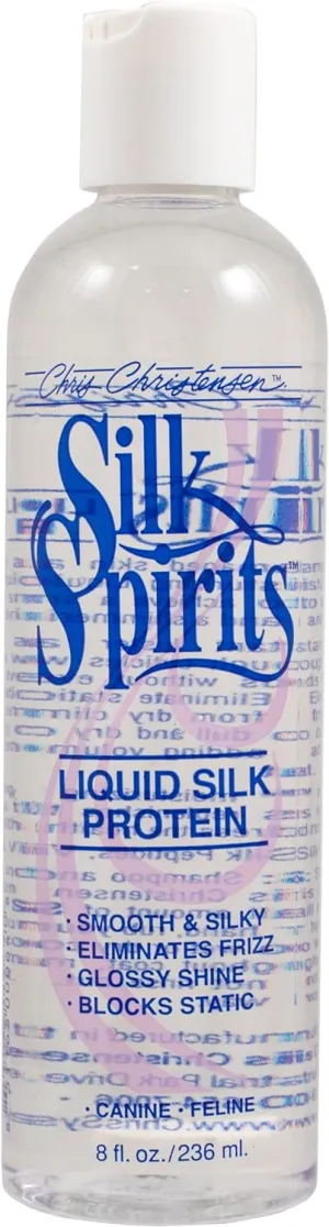 Chris Christensen Silk Spirits Liquid Protein, Smooth and Silky, Eliminate Frizz, Glossy Shine, Black Statis, Dog Conditioner, Groom Like a Professional, 8 oz