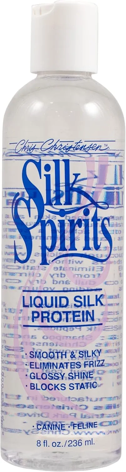 Chris Christensen Silk Spirits Liquid Protein, Smooth and Silky, Eliminate Frizz, Glossy Shine, Black Statis, Dog Conditioner, Groom Like a Professional, 8 oz