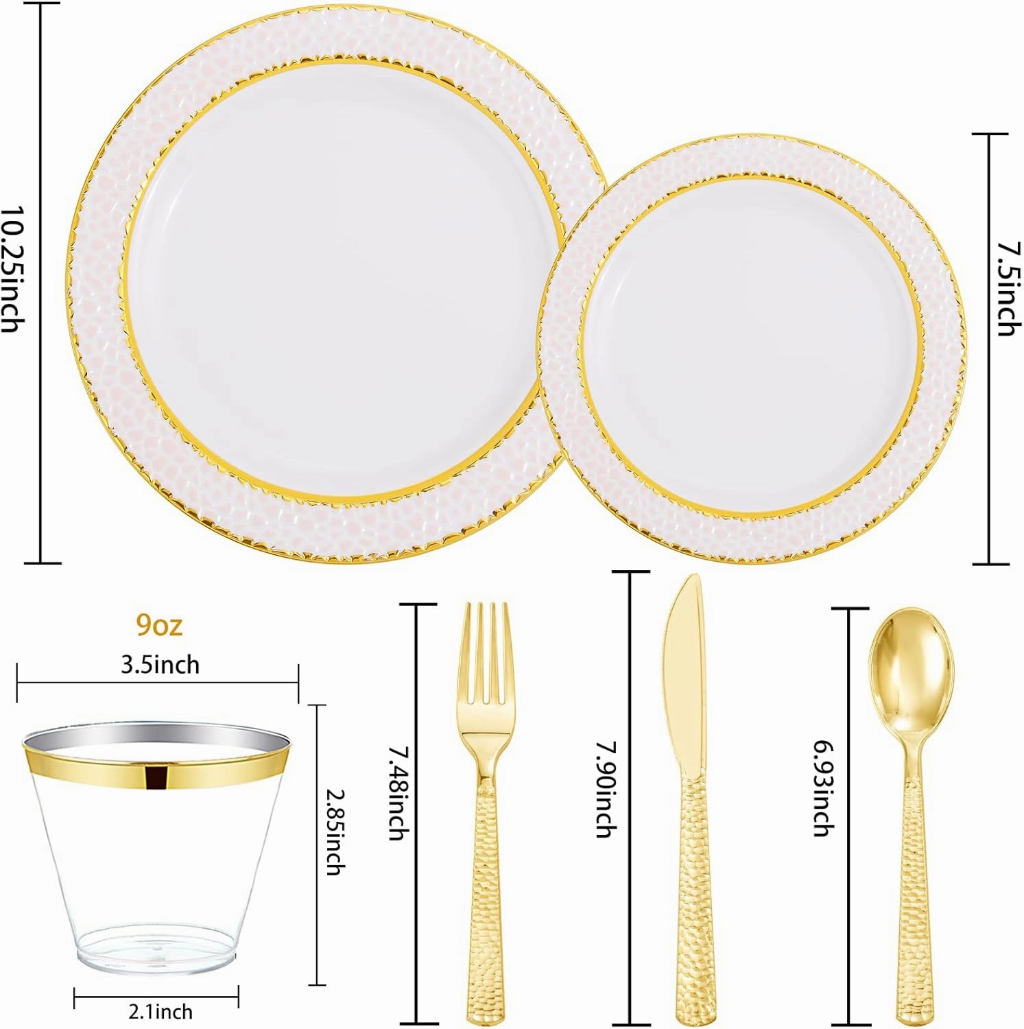 Ciaell 150PCS Pink Plastic Plates – Disposable Pink and Gold Plates Set include 50Plates, 25Forks, 25Knives, 25Spoons, 25Cups for Wedding & Party