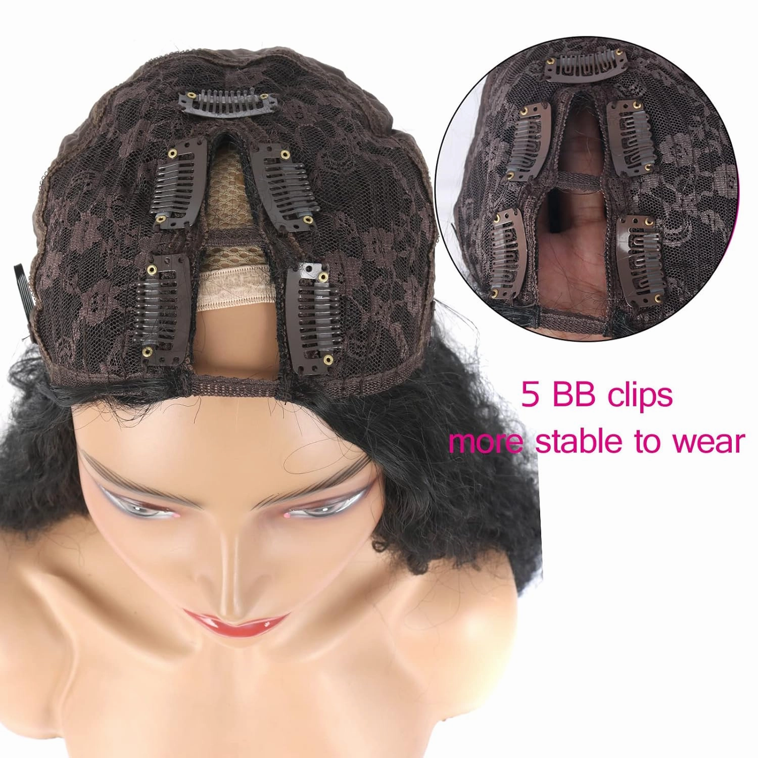 CINHOO Kinky Curly V Part Wigs for Black Women 22inch Upgrade U Part Wig Glueluss No Leave Out Wig Syntehtic Kinky Curly Half Wig Clip in V Shape Wigs for Women(1B#)