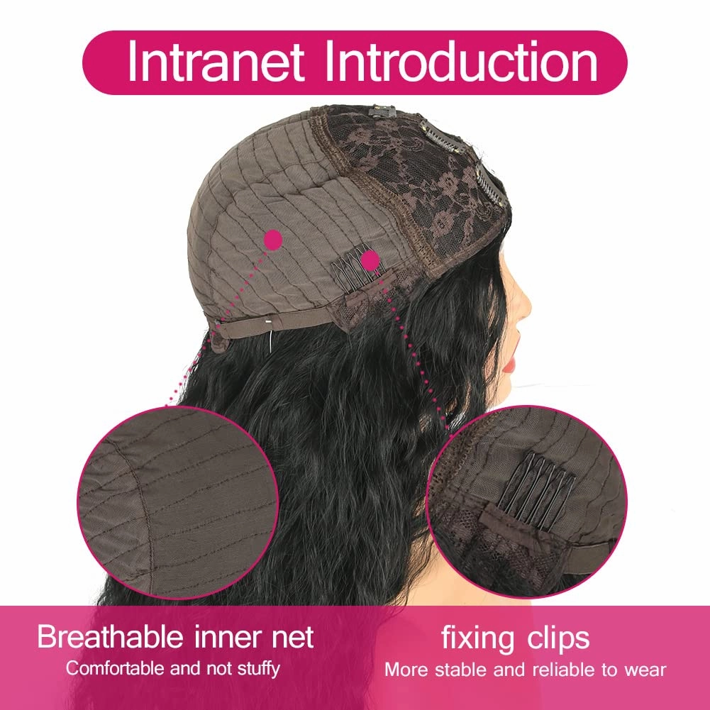 CINHOO Kinky Curly V Part Wigs for Black Women 22inch Upgrade U Part Wig Glueluss No Leave Out Wig Syntehtic Kinky Curly Half Wig Clip in V Shape Wigs for Women(1B#)