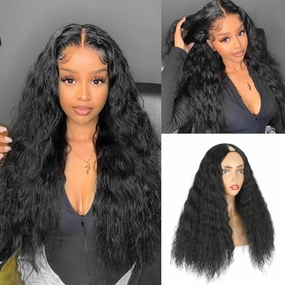 CINHOO Kinky Curly V Part Wigs for Black Women 22inch Upgrade U Part Wig Glueluss No Leave Out Wig Syntehtic Kinky Curly Half Wig Clip in V Shape Wigs for Women(1B#)