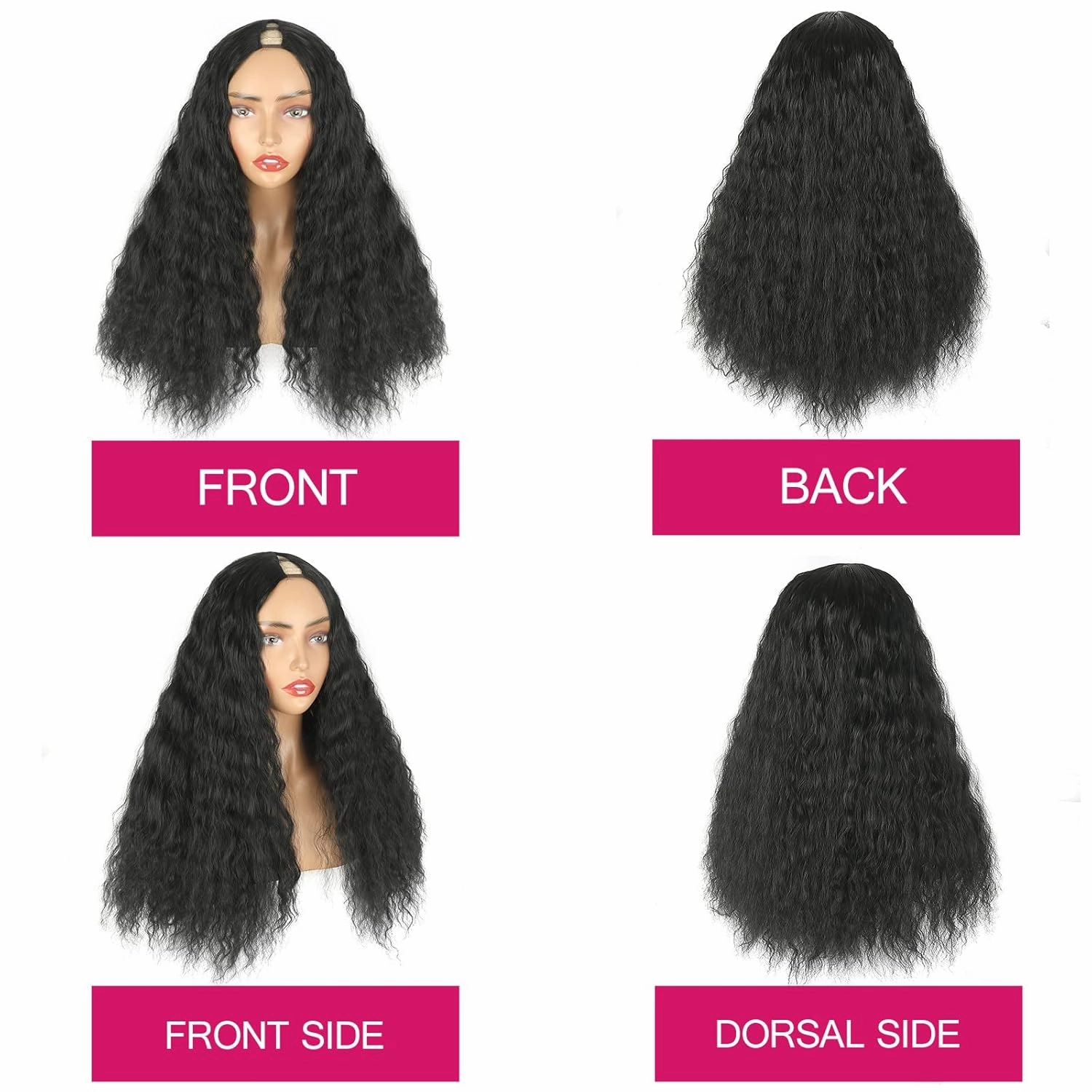 CINHOO Kinky Curly V Part Wigs for Black Women 22inch Upgrade U Part Wig Glueluss No Leave Out Wig Syntehtic Kinky Curly Half Wig Clip in V Shape Wigs for Women(1B#)