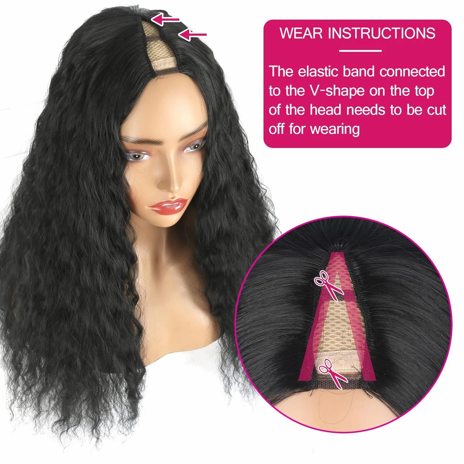 CINHOO Kinky Curly V Part Wigs for Black Women 22inch Upgrade U Part Wig Glueluss No Leave Out Wig Syntehtic Kinky Curly Half Wig Clip in V Shape Wigs for Women(1B#)