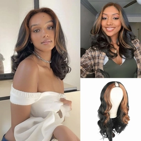 CINHOO Long Body Wave V Part Wigs for Black Women Black V Shape Wigs with Brown Highlights Synthetic Glueluss No Leave Out Wig Upgrade U Part Wig for Black Women(1B/30#), 24 Inch