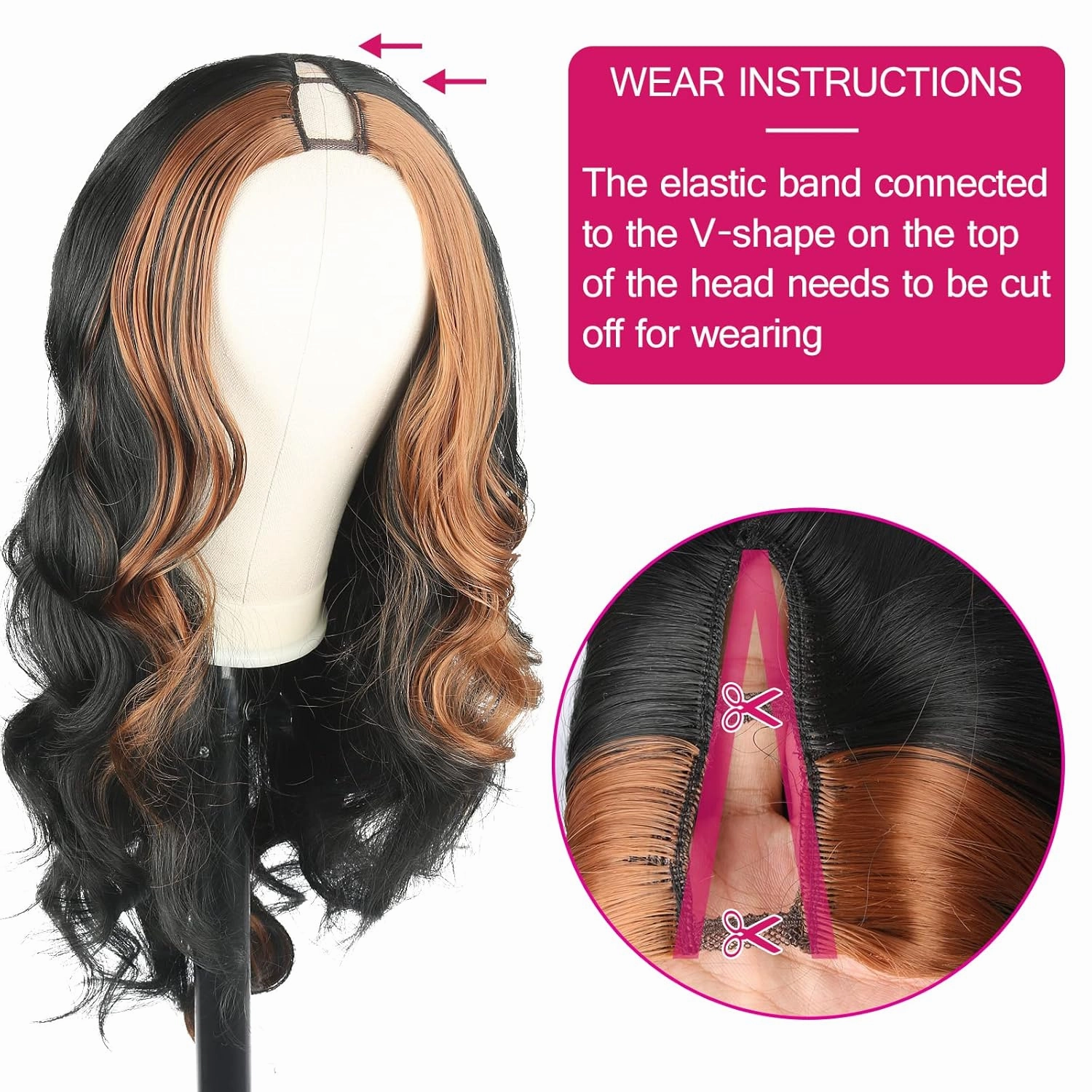 CINHOO Long Body Wave V Part Wigs for Black Women Black V Shape Wigs with Brown Highlights Synthetic Glueluss No Leave Out Wig Upgrade U Part Wig for Black Women(1B/30#), 24 Inch