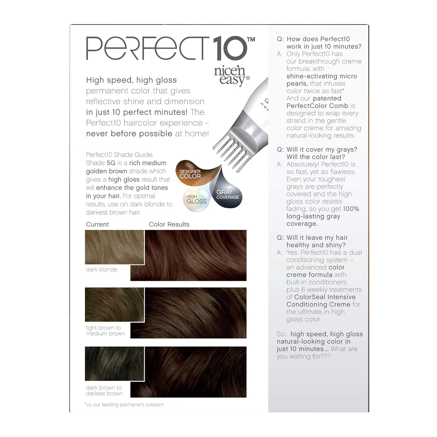 Clairol Nice‘n Easy Perfect 10 Permanent Hair Dye, 5G Medium Golden Brown Hair Color, Pack of 1