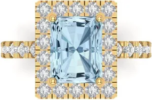 Clara Pucci 3.90ct Emerald Cut Solitaire Halo Natural Light Blue Aquamarine Designer Anniversary Bridal Engagement Ring 14k Yellow Gold