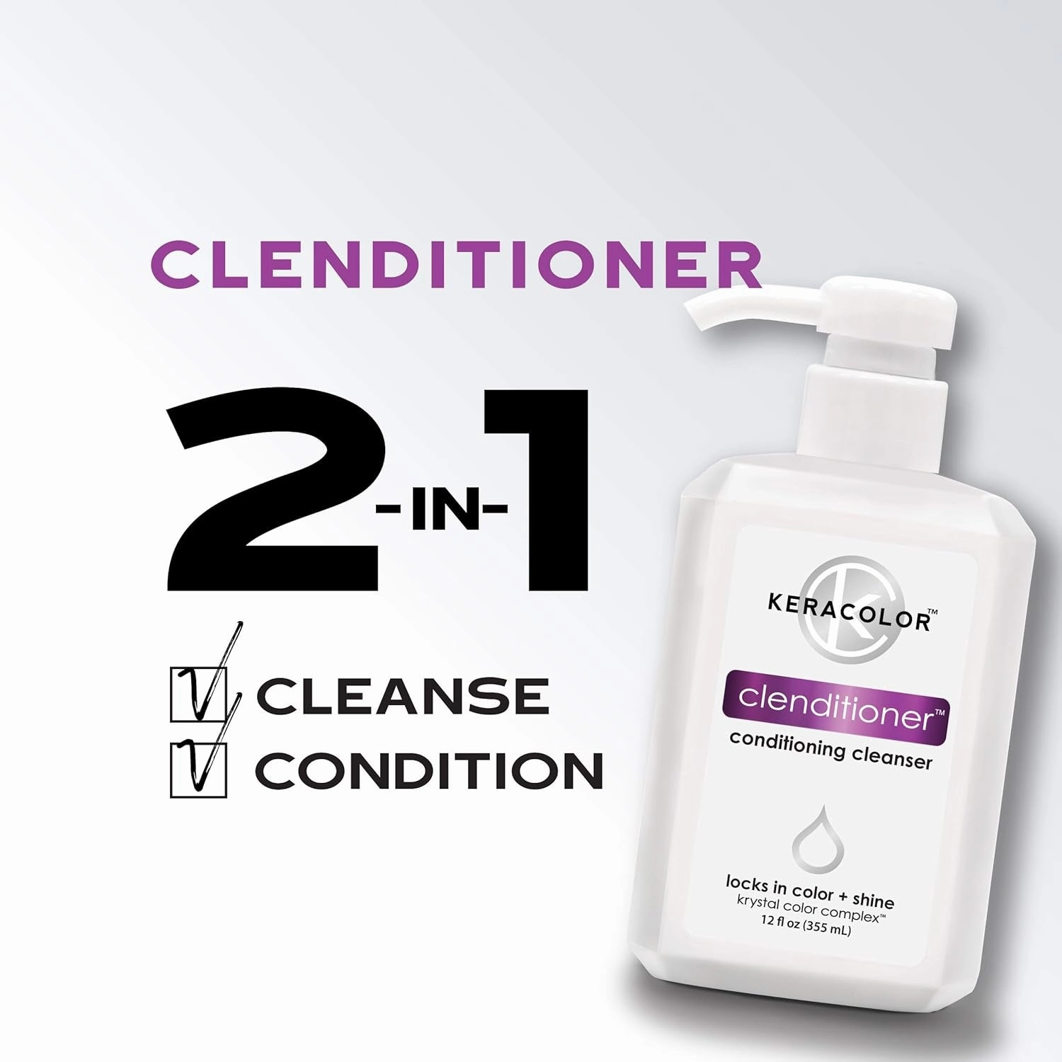 Clenditioner Cleansing Conditioner, Color Protecting Keratin-Infused Co-Wash, Prevents Fade, 2 Sizes