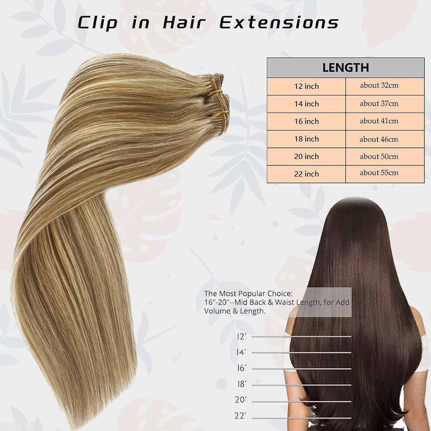 Clip In Hair Extensions 12 Inch 5pcs Straight Brown to Blonde Hair Extensions Human Hair Double Weft Soft & Durable Hairpieces For Women Full Head(#18P613)