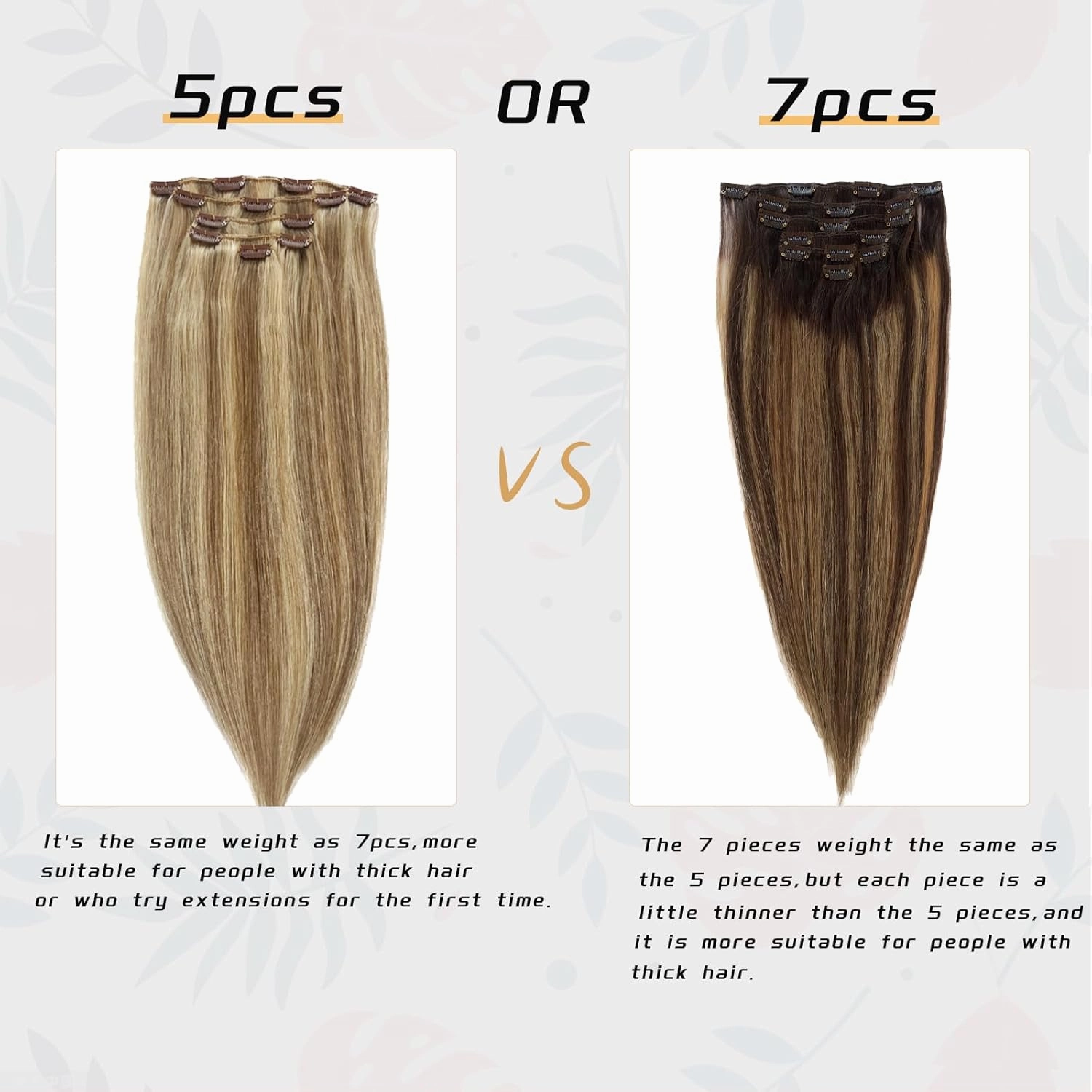 Clip In Hair Extensions 12 Inch 5pcs Straight Brown to Blonde Hair Extensions Human Hair Double Weft Soft & Durable Hairpieces For Women Full Head(#18P613)