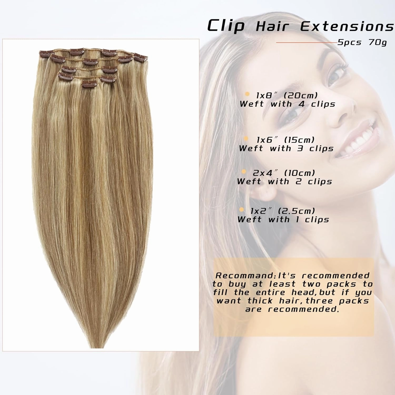 Clip In Hair Extensions 12 Inch 5pcs Straight Brown to Blonde Hair Extensions Human Hair Double Weft Soft & Durable Hairpieces For Women Full Head(#18P613)
