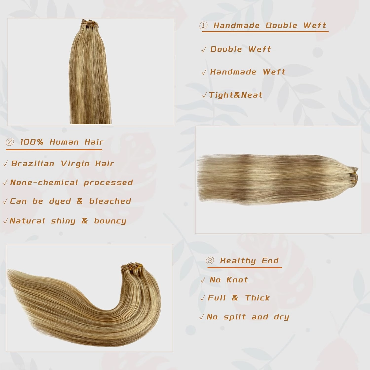 Clip In Hair Extensions 12 Inch 5pcs Straight Brown to Blonde Hair Extensions Human Hair Double Weft Soft & Durable Hairpieces For Women Full Head(#18P613)