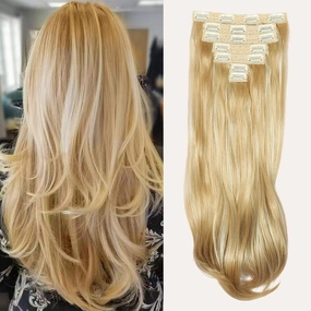 Clip in Hair Extensions 6PCS 20 Inch - Golden Blonde Mixed Highlights Synthetic Hair with Seamless Removable Clips for Women, Natural Look for Daily & Party Use