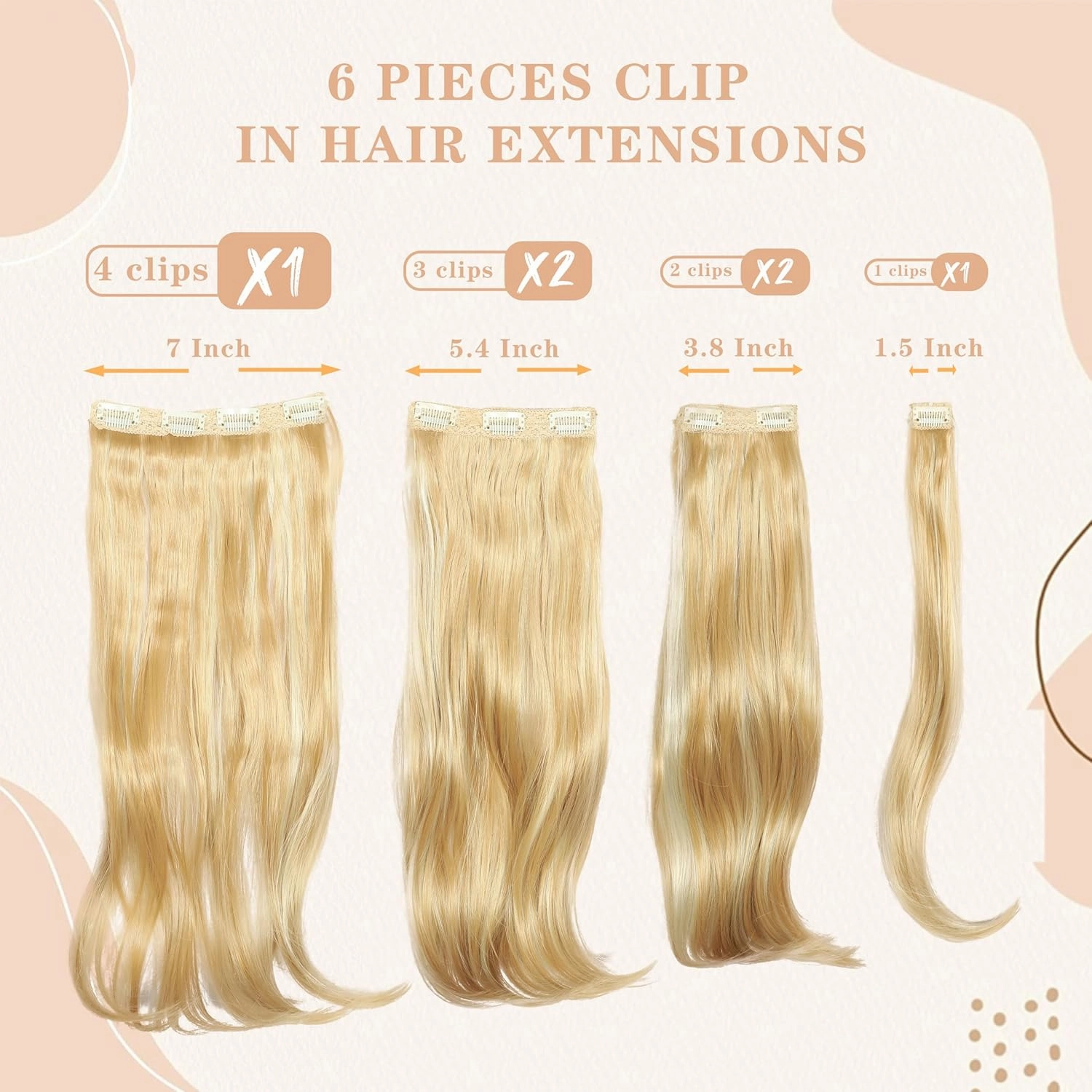 Clip in Hair Extensions 6PCS 20 Inch - Golden Blonde Mixed Highlights Synthetic Hair with Seamless Removable Clips for Women, Natural Look for Daily & Party Use