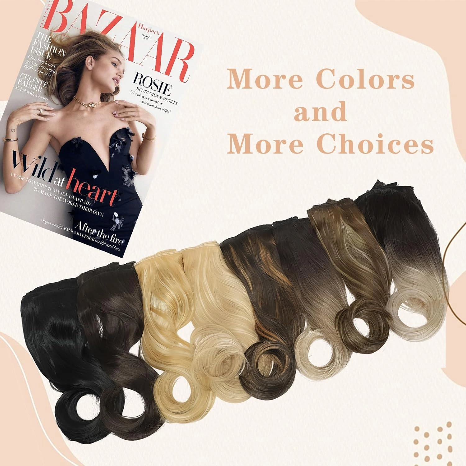 Clip in Hair Extensions 6PCS 20 Inch - Golden Blonde Mixed Highlights Synthetic Hair with Seamless Removable Clips for Women, Natural Look for Daily & Party Use